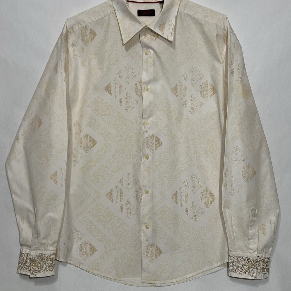 Contigo Button Long Sleeve Dress Shirt Stitched Cuff Slim Fit Men Size XL